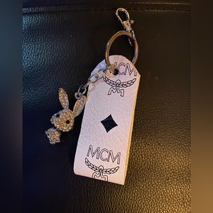 Luxe Repurposed MCM keychain bag tassel with bling bunny